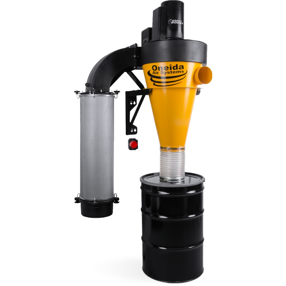 Oneida Air Systems 3hp V-System 3000 SMART Boost 55 Gal. Wall-Mounted HEPA-GFM Cyclone Dust Collector - XXVS300055W