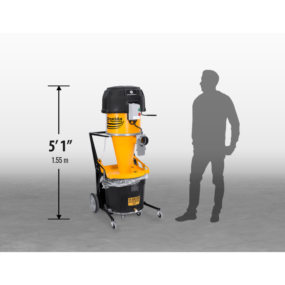 Oneida Air Systems Supercell Turbo High-Pressure 14 Gal. Mobile HEPA-GFM Cyclone Dust Collector - XSK414000-P