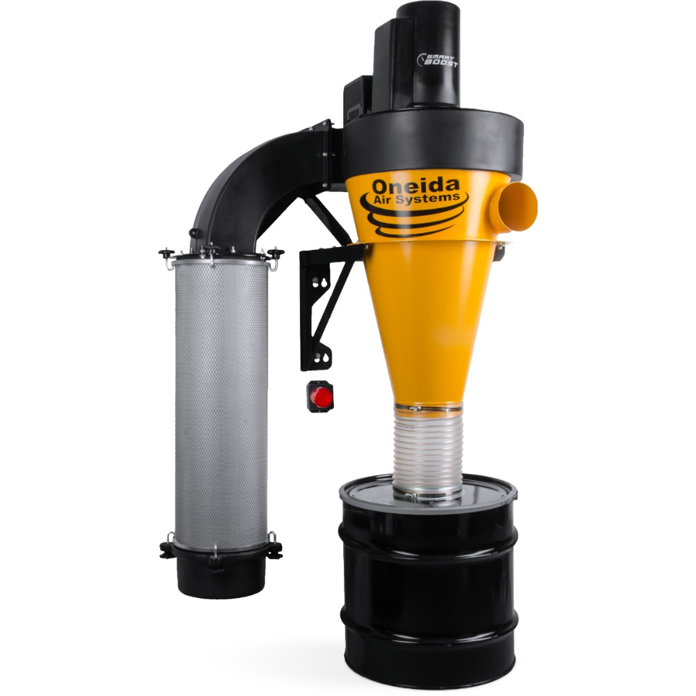 Oneida Air Systems 3hp V-System 3000 SMART Boost 35 Gal. Wall-Mounted HEPA-GFM Cyclone Dust Collector - XXVS300035W