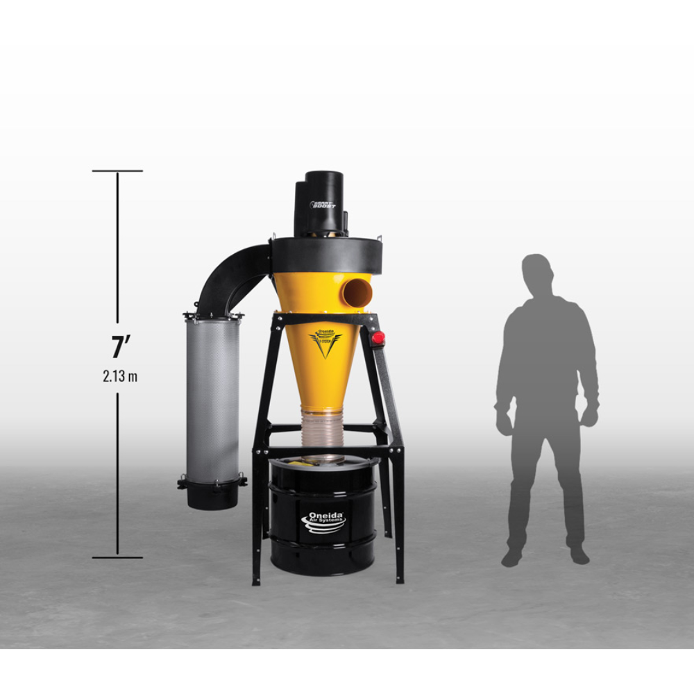 Oneida Air Systems 3hp V-System 3000 SMART Boost 35 Gal. Freestanding HEPA-GFM Cyclone Dust Collector - XXVS300035