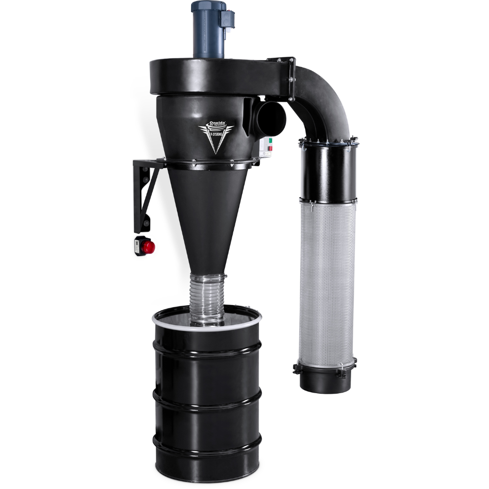 Oneida Air Systems 3hp 230V V-System 3000 55 Gal. Wall-Mounted HEPA-GFM Cyclone Dust Collector - XXVM003055W