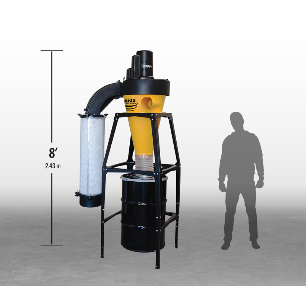 Oneida Air Systems 3hp V-System 3000 SMART Boost 55 Gal. Wall-Mounted HEPA-GFM Cyclone Dust Collector - XXVS300055W