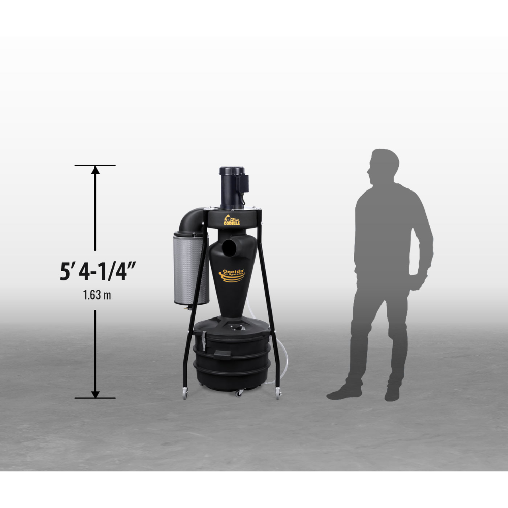 Oneida Air Systems 1.5hp 220V Mini-Gorilla Portable 22 Gal. HEPA-GFM Cyclone Dust Collector - XXPM010100H220